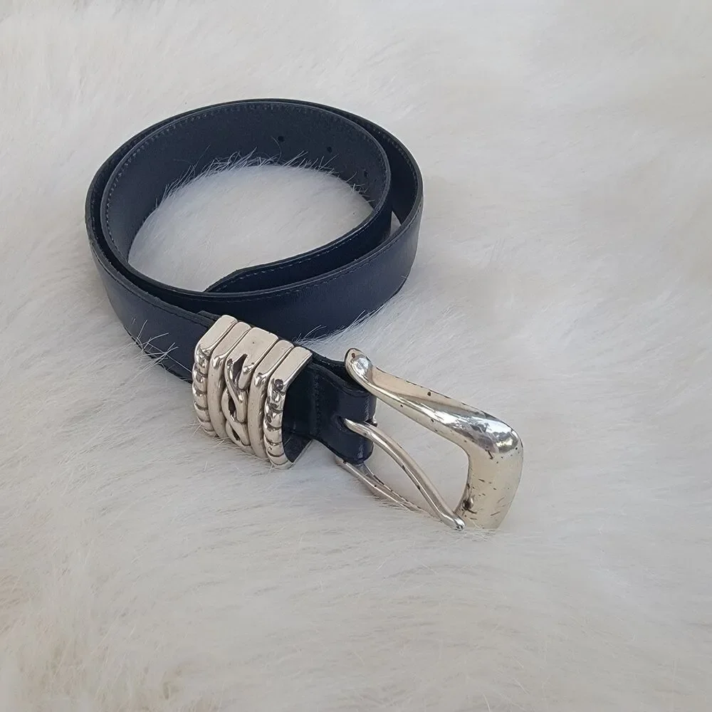 Blue Leather Brighton Belt Silver Hardware Women’s small
